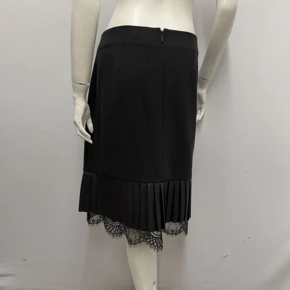 Karl Lagerfeld Skirt Black Vegan Leather Pleated Bottom Size 12 - Picture 4 of 7